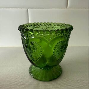 Vintage EAPG Jeweled Heart
Pattern Green Glass Toothpick
Holder